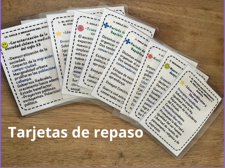 Flash cards. Tarjetas de repaso de todo el contenido