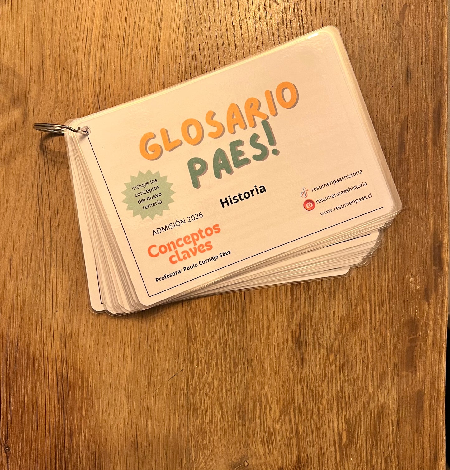 Glosario actualizado, en formato de tarjetas plastificadas