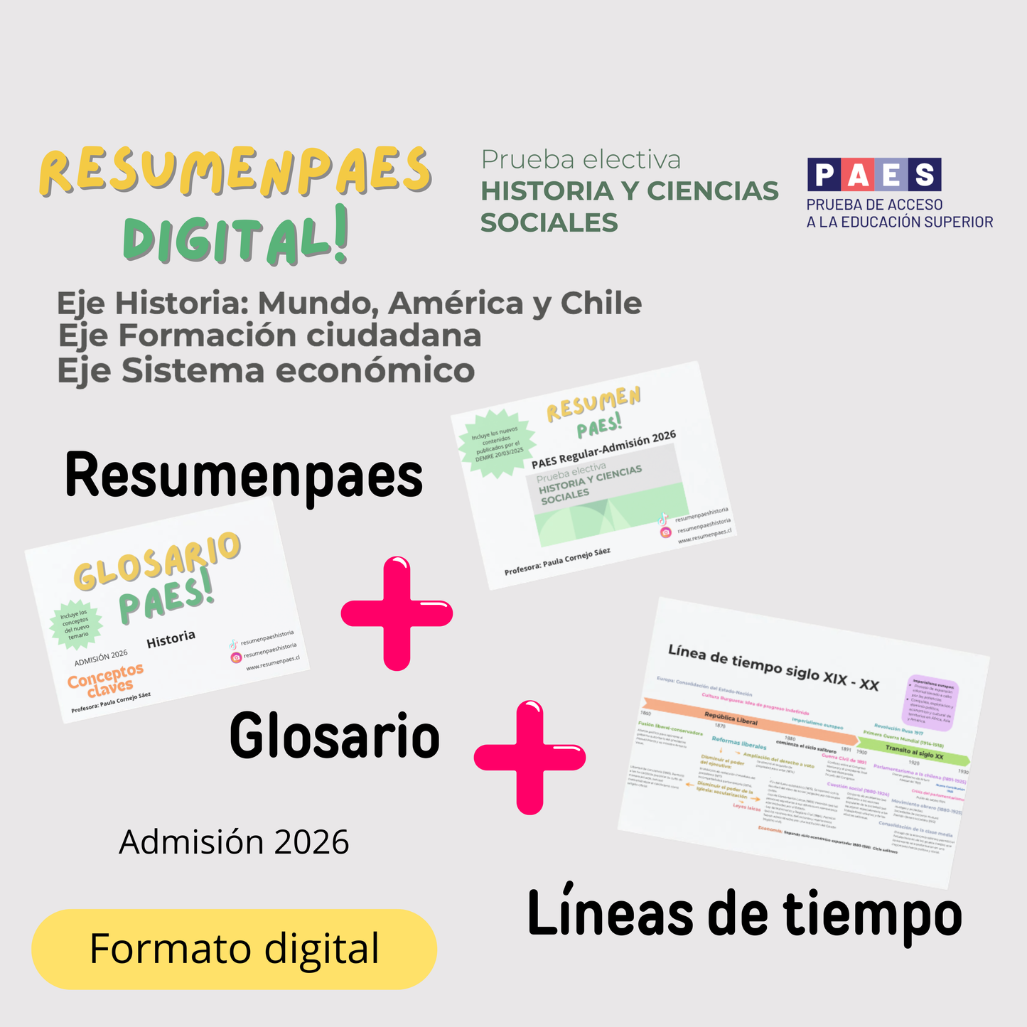 Pack Completo digital: Resumen + Glosario + Línea de tiempo PAES regular