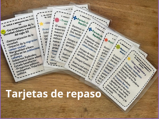 Flash cards. Tarjetas de repaso de todo el contenido