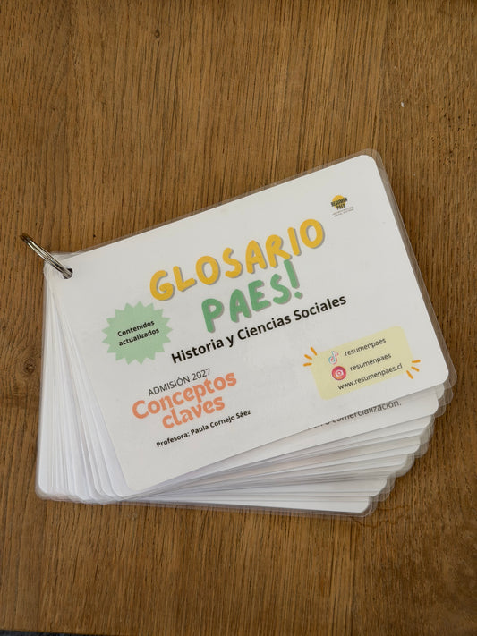 Glosario actualizado, en formato de tarjetas plastificadas