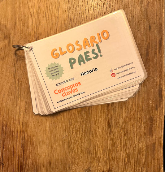 Glosario actualizado, en formato de tarjetas plastificadas