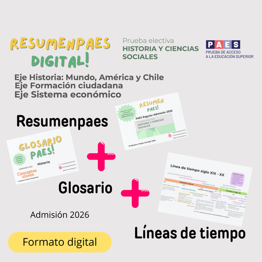 Pack Completo digital: Resumen +  Glosario + Línea de tiempo PAES regular
